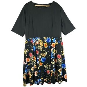Women’s Oxiuly Fashion Black Floral Short Sleeve Fit & Flare Dress Size XXXL